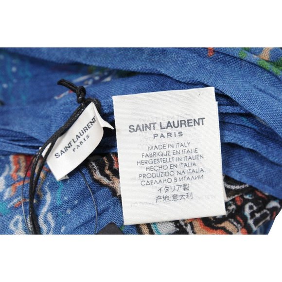 Saint Laurent Unisex SS16 Surf Palmeraie Hawaiian Print Scarf Blue Cashmere Silk - Picture 6 of 9